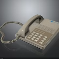Classic Beige Landline Telephone With Coiled Cord Numeric Keypad And Blue Logo
