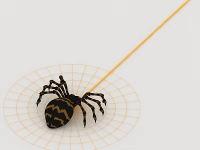 Black And Yellow Patterned Reptile On Yellow Grid Web With Slender Thread 3d model