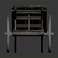 Antique Wooden Cart Featuring Large Spoked Wheels And Flat Wooden Platform