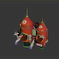 Two Red Mechanical Devices With Spiked Tops Side Logos And Base Supports 3d model