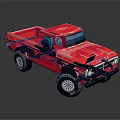 Red Vintage Pickup Truck With Single Cab Shiny Body And Large Tires