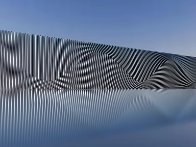 Modern Metallic Striped Background Wall With Reflective Surface And Architectural Design 3d model