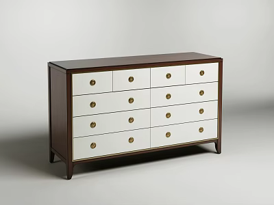 Modern Chest of Drawers With Dark Wood Frame White Drawers And Gold Round Handles 3d model