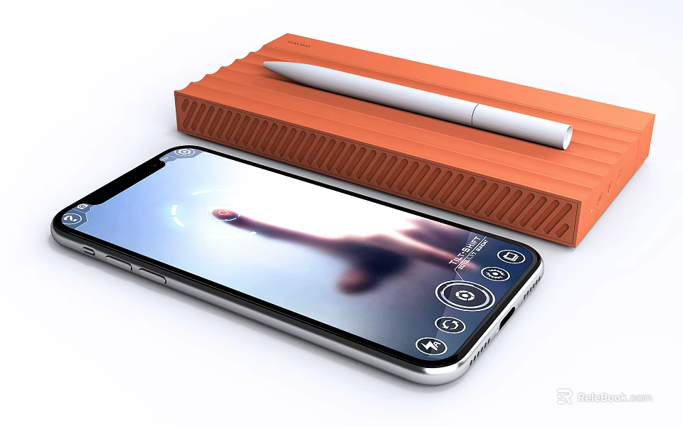 Smartphone With Finger Gesture Screen And Orange Textured Case White Pen 3d model