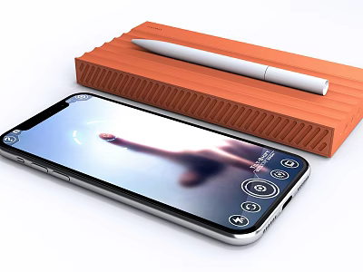 Smartphone With Finger Gesture Screen And Orange Textured Case White Pen 3d model