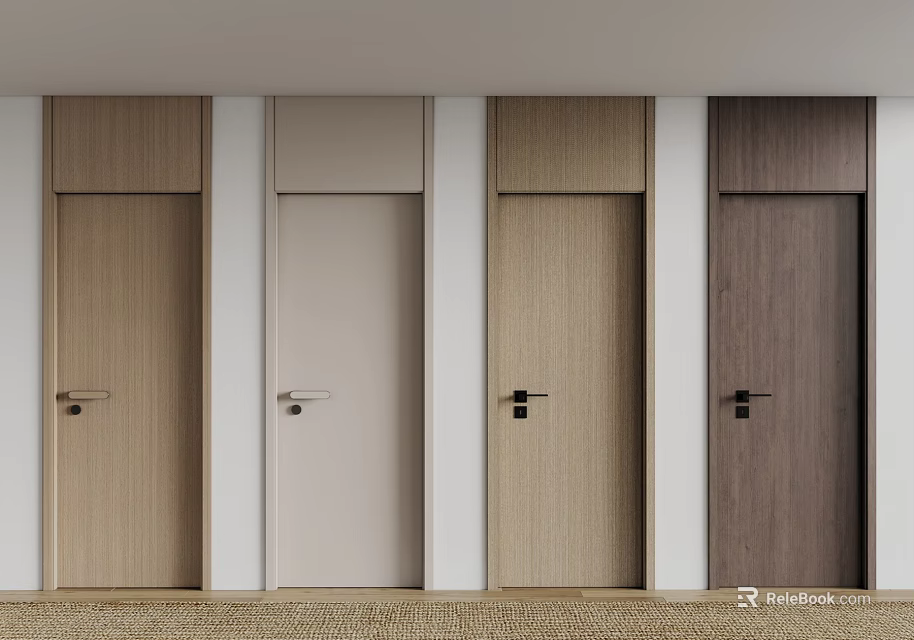 Modern Flush Doors With Different Color Options And Wooden Texture For Interior 3d model 