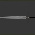 Shiny Metallic Double Edged Sword With Brown Leather Hilt And Decorative Guard