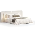 Modern Light Beige Upholstered Double Bed With Comfortable Bedding For Cozy Luxury Bedroom Interior