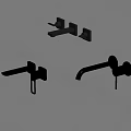 Black Wall Mounted Faucets With Water Flowing On Beige Wall Modern Design