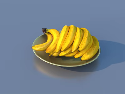 Fresh Ripe Yellow Bananas Placed on Ceramic Plate for Daily Use 3d model