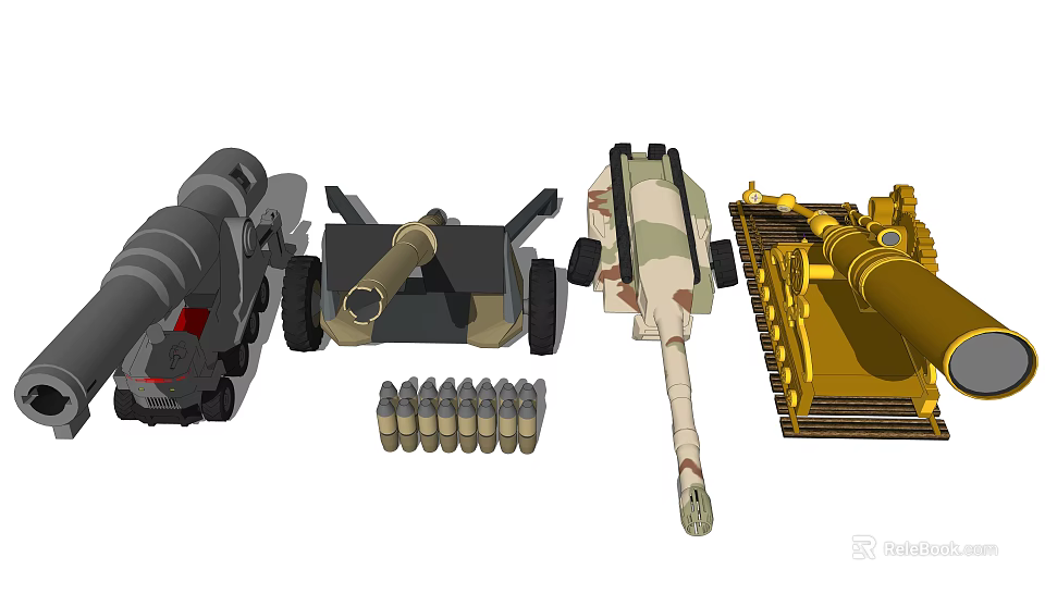 Military Weapons Collection Featuring Tank Guns Artillery Cannons And Ammunition Shells 3d model 
