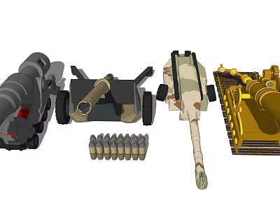 Military Weapons Collection Featuring Tank Guns Artillery Cannons And Ammunition Shells 3d model