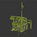 Industrial Rustic Structure With Windmill Metal Pipes Small Cabin And Platform