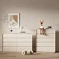 Modern White Entryway Cabinet And Side Cabinet With Wall Art Deer Figurine And Plant