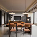 Modern Living And Dining Room Interior With Sofa Dining Table City View And Pendant Lights