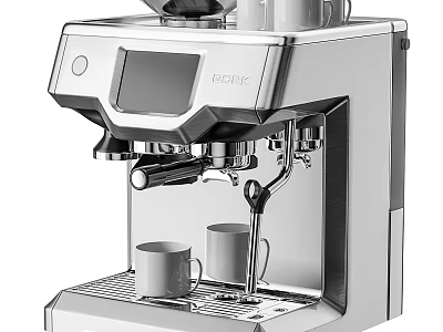 Modern Stainless Steel Kitchen Appliance Coffee Maker With Digital Display And Cups 3d model
