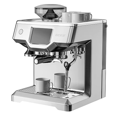 Modern Stainless Steel Kitchen Appliance Coffee Maker With Digital Display And Cups 3d model