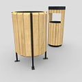 Wooden Roadside Trash Bins With Metal Accents For Public Road Facilities