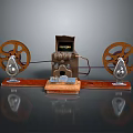 Vintage Edison Mechanical Device with Large Wooden Wheels and Metal Structure on Wooden Base