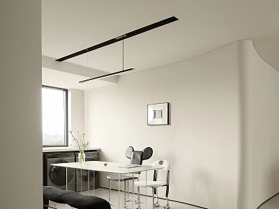 Modern Restaurant Interior Design With Open Space Dining Table Chairs And Pendant Light 3d model