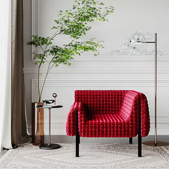 Modern Single Sofa Single Sofa Chair Coffee Table Green Plant Floor Lamp 3d model