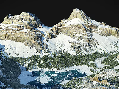 Breathtaking Mountain Landscape With Snow Capped Peaks Turquoise Lake And Lush Green Forest 3d model