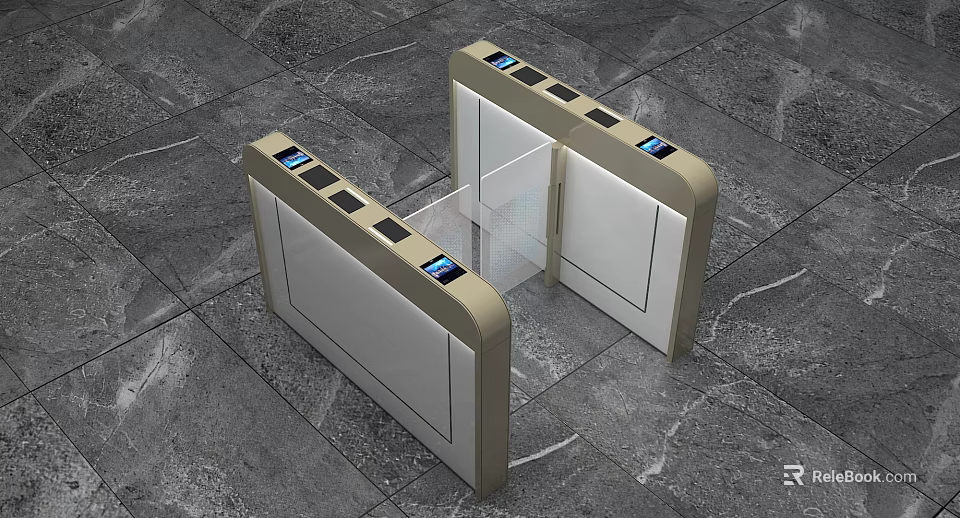 Commercial Access Control Turnstile With Transparent Barrier And LCD 3d model 
