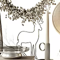 Decorative Ornament Set with Silver Wreath Snowflake Decorations Metallic Vase Deer Figurine and Table Lamp
