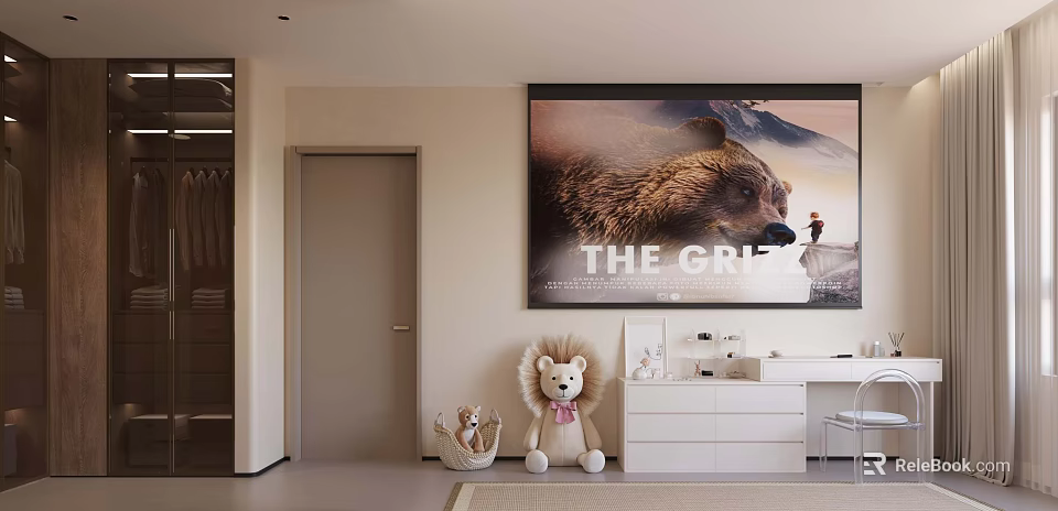 Children's Bedroom With Plush Toys And Large Poster 3d model 