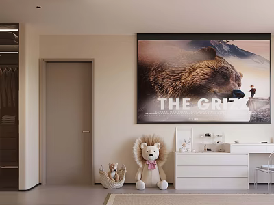 Children's Bedroom With Plush Toys And Large Poster 3d model