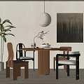 Middle ancient dining table and chair combination plant potted chandelier 3d model