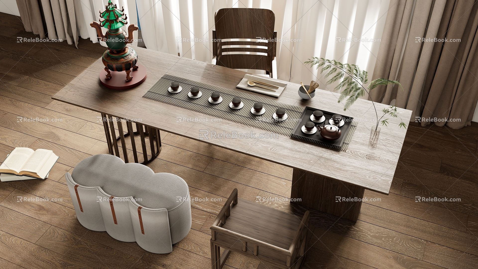 New Chinese Tea Table Tea Chair Combination 3d model