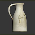 White Ceramic Vase With Handle And Carved Human Figure Design For Home Decor