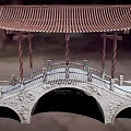 Traditional Chinese Arched Stone Bridge With Pavilion And Railings