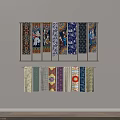 Colorful Decorative Fabric Strips With Various Patterns Hanging On Display Racks 3d model