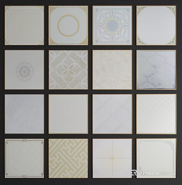 Decorative Ceiling Panels With Various Intricate Patterns For Home Interior 3d model 