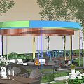 Vibrant Park Landscape Featuring Circular Playground Colorful Pathways Green Lawn and Trees