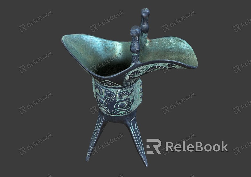 PBR Next Generation Bronze Wine Glass Antique Wine Glass Wine Utensils Chinese Bronze Wine Bottle Ancient Utensils Tea Set Wine Ware Qin Dynasty Bronze Ware model