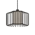 Modern Cage Design Chandeliers With Metal Frame And White Fabric Shades