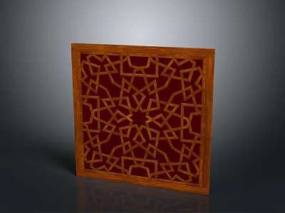 Wooden Decorative Panel with Intricate Geometric Pattern Red Background Square Shape for Home Furniture Decor 3d model