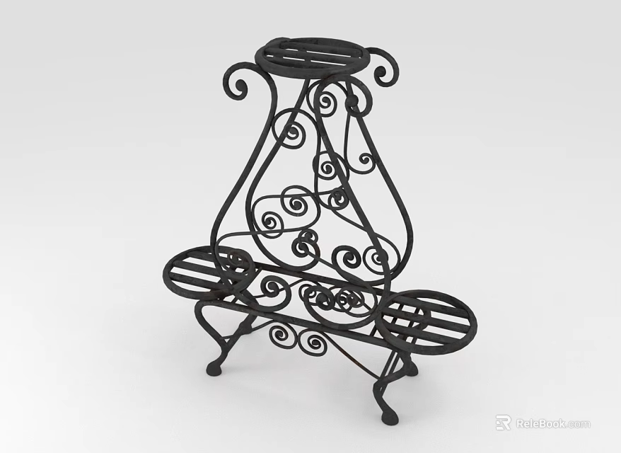 Decorative Black Metal Garden Ornament with Curved Scroll Design for Plant 3d model 