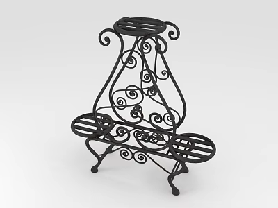 Decorative Black Metal Garden Ornament with Curved Scroll Design for Plant 3d model