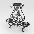Decorative Black Metal Garden Ornament with Curved Scroll Design for Plant