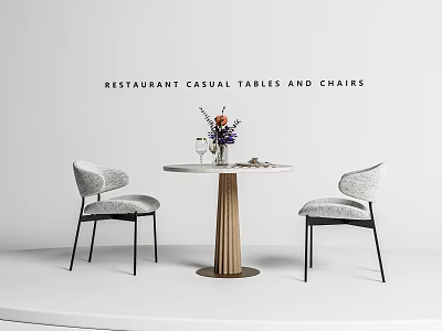 Casual Restaurant Tables And Chairs With Round Wooden Table And Upholstered Chairs 3d model