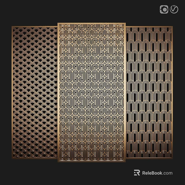 Golden Laser Cut Wall Decor With Intricate Geometric And Traditional Patterns 3d model 