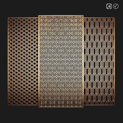 Golden Laser Cut Wall Decor With Intricate Geometric And Traditional Patterns 3d model