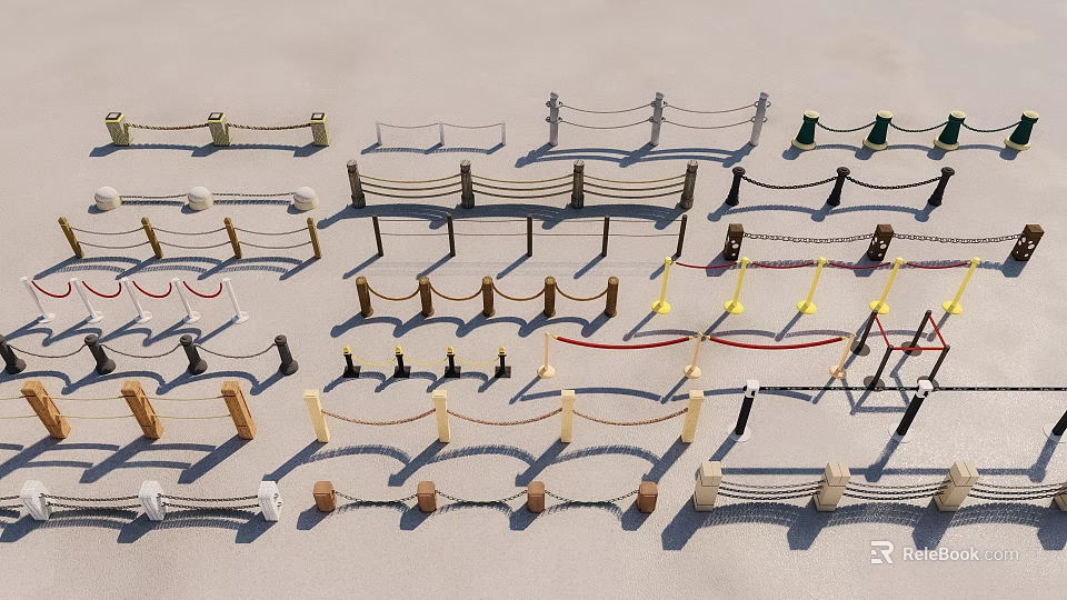 Various Decorative Fencing Designs With Rope Wooden And Metal Materials For Outdoor Use 3d model 