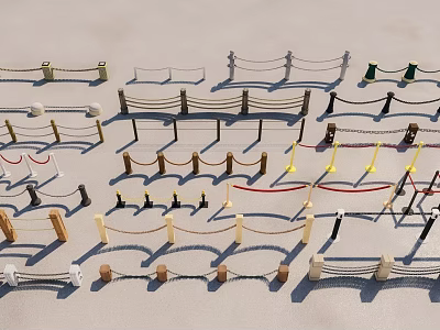 Various Decorative Fencing Designs With Rope Wooden And Metal Materials For Outdoor Use 3d model