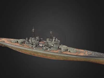 Detailed Military Battleship Weapon Model With Armored Deck Main Turrets And Antennas 3d model