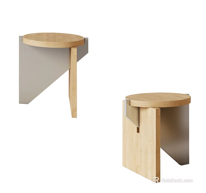 Modern Stools With Round Wooden Seat And Angular Metal Frame Design 3d model